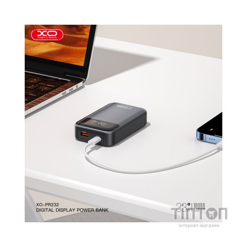 Батарея універсальна XO 10000mAh, PD/30W, QC/22.5W, PPS/33W, black (PR232_Black)