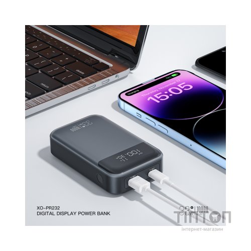 Батарея універсальна XO 10000mAh, PD/30W, QC/22.5W, PPS/33W, black (PR232_Black)
