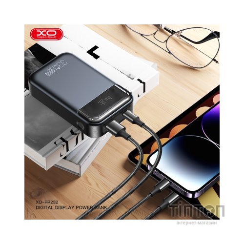 Батарея універсальна XO 10000mAh, PD/30W, QC/22.5W, PPS/33W, black (PR232_Black)