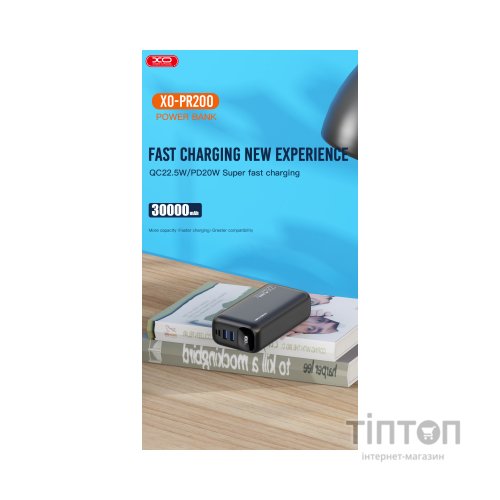 Батарея універсальна XO 30000mAh, PD/20W, QC/22.5W, black (PR200_Black)