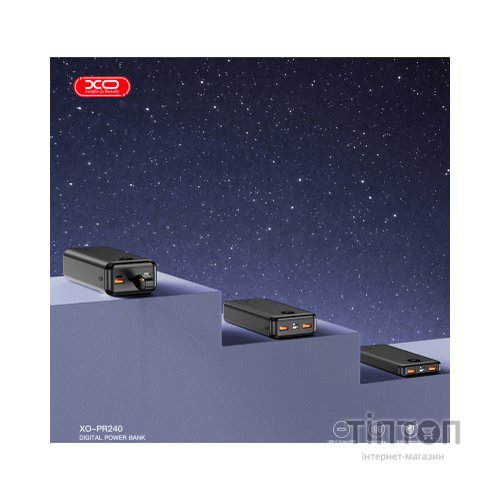 Батарея універсальна XO 30000mAh, PD/20W, QC/22.5W, with light, black (PR240_Black)