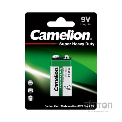 Батарейка Camelion Крона 6F22 9V Super Heavy Duty Green * 1 (6F22-SP1G)
