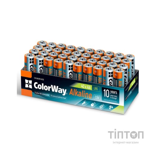 Батарейка ColorWay AA LR6 Alkaline Power (лужні) * 40 colour box (CW-BALR06-40CB)