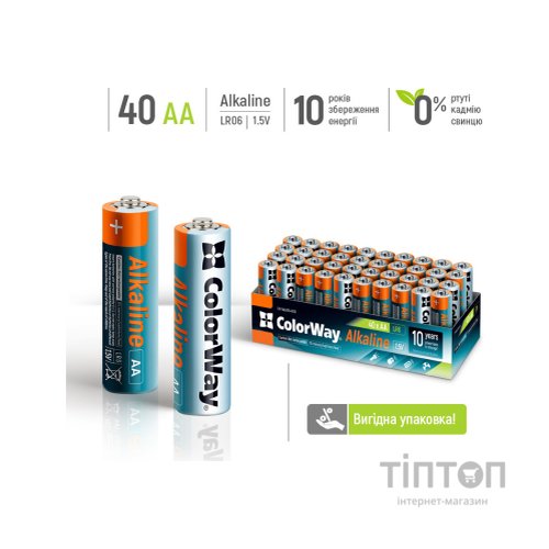 Батарейка ColorWay AA LR6 Alkaline Power (лужні) * 40 colour box (CW-BALR06-40CB)