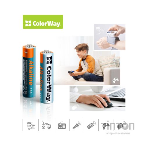 Батарейка ColorWay AAA LR03 Alkaline Power (лужні) * 24шт plastic box (CW-BALR03-24PB)
