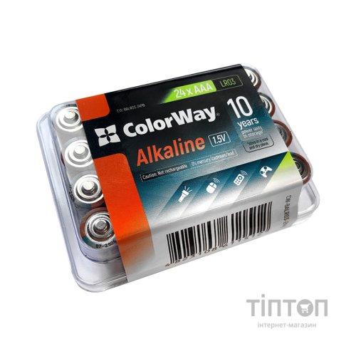 Батарейка ColorWay AAA LR03 Alkaline Power (лужні) * 24шт plastic box (CW-BALR03-24PB)