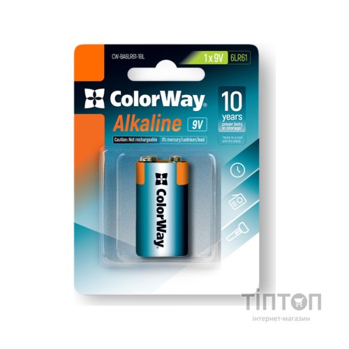 Батарейка ColorWay Крона 6LR61 9V Alkaline Power * 1 (CW-BA6LR61-1BL)
