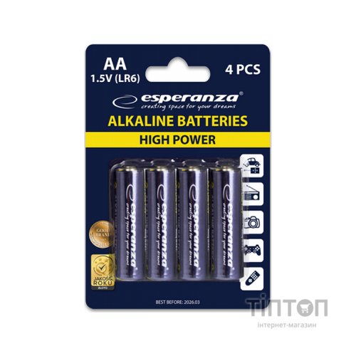Батарейка Esperanza AA LR6 Alkaline * 4 (EZB101)