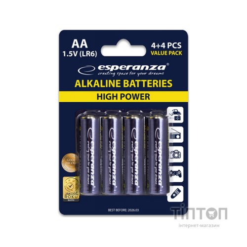 Батарейка Esperanza AA LR6 Alkaline * 8 (EZB103)