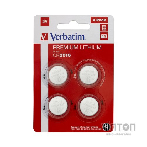 Батарейка Verbatim CR 2016 Lithium 3V * 4 (49531)