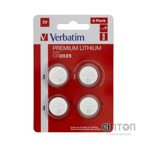 Батарейка Verbatim CR 2025 Lithium 3V * 4 (49532)