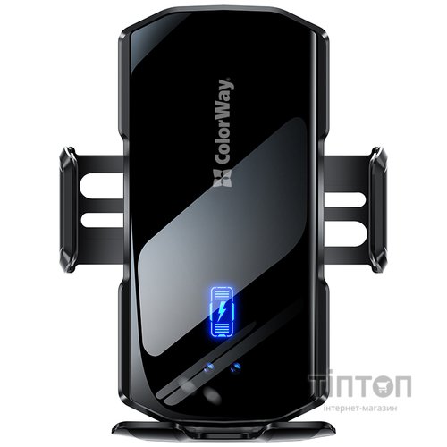 Універсальний автотримач ColorWay FlameGrip, автозажим, Wireless Charger 15W Black (CW-CHAW070Q-BK)