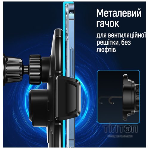Універсальний автотримач ColorWay FlameGrip, автозажим, Wireless Charger 15W Black (CW-CHAW070Q-BK)