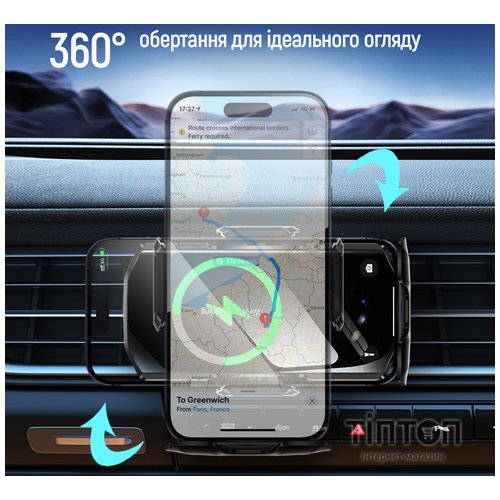 Універсальний автотримач ColorWay FlameGrip, автозажим, Wireless Charger 15W Black (CW-CHAW070Q-BK)