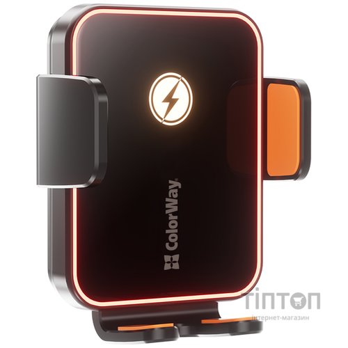 Універсальний автотримач ColorWay Ultra-mini. автозажим, Wireless Charger 15W Black (CW-CHAW069Q-BK)