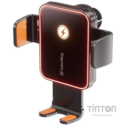 Універсальний автотримач ColorWay Ultra-mini. автозажим, Wireless Charger 15W Black (CW-CHAW069Q-BK)