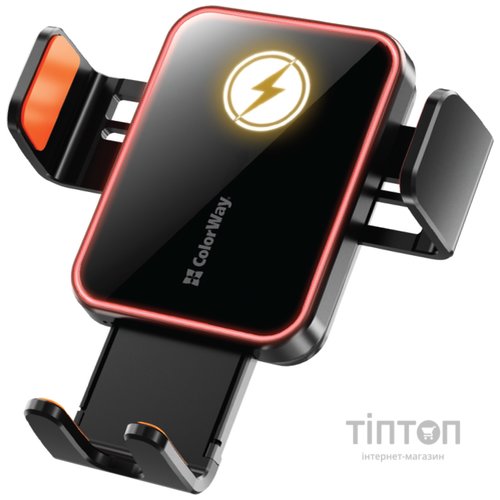 Універсальний автотримач ColorWay Ultra-mini. автозажим, Wireless Charger 15W Black (CW-CHAW069Q-BK)