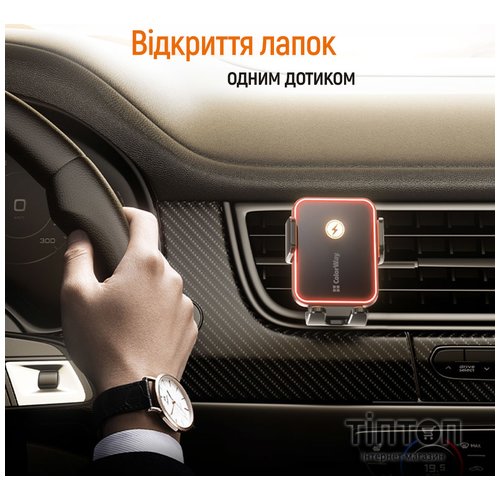 Універсальний автотримач ColorWay Ultra-mini. автозажим, Wireless Charger 15W Black (CW-CHAW069Q-BK)