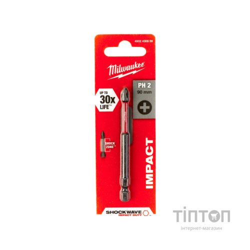 Біта для шуруповерта Milwaukee SHOCKWAVE, PH2, 90мм 1шт (4932430856)