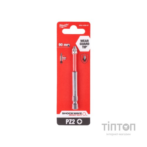 Біта для шуруповерта Milwaukee SHOCKWAVE, PZ2, 90мм 1шт (4932430867)