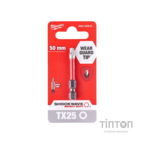 Біта для шуруповерта Milwaukee SHOCKWAVE TX25, 50мм 1шт (4932430881)