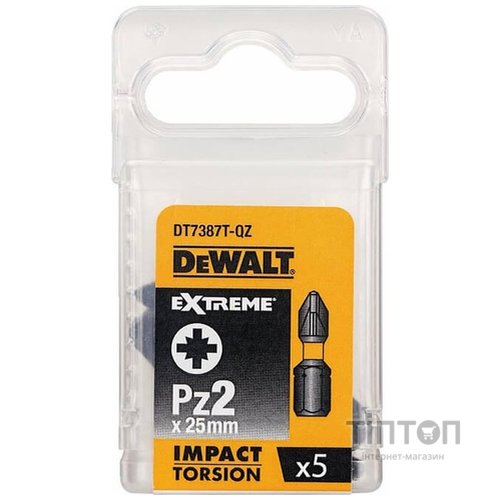 Набір біт DeWALT IMPACT TORSION, ударні, Pozidriv, Pz2, L=25 мм, 5 шт (DT7387T)