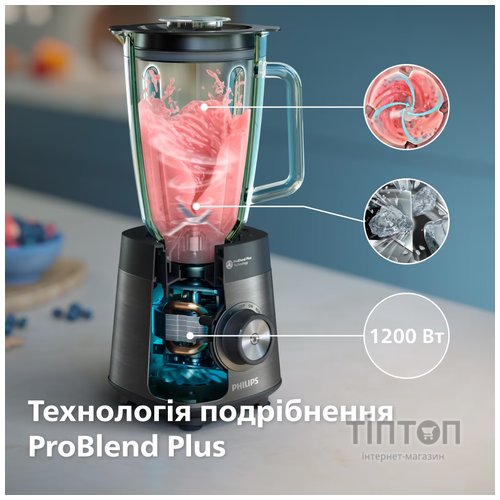Блендер Philips стаціонарний Series 5000, 1200Вт, чаша-2000мл, скло, склянка в ко (HR3041/00)