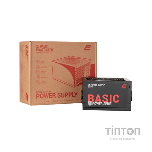 Блок живлення 2E BASIC POWER (500W), 80, 120mm, 1xMB 24pin(20+4), 1xCPU 8pin(4+4), 3xMolex, 4xSATA, 2xPCIe 8pin( (2E-BP500-120APFC)