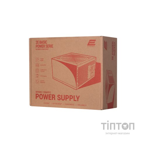Блок живлення 2E BASIC POWER (600W), 80, 120mm, 1xMB 24pin(20+4), 1xCPU 8pin(4+4), 3xMolex, 4xSATA, 2xPCIe 8pin( (2E-BP600-120APFC)