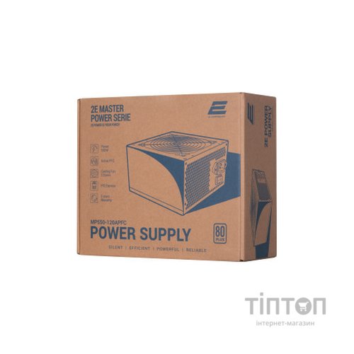 Блок живлення 2E MASTER POWER (550W), >80, 80+ White, 120mm, 1xMB 24pin(20+4), 1xCPU 8pin(4+4), 3xMolex, 5xSATA, (2E-MP550-120APFC)