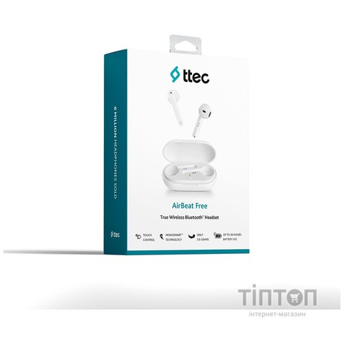 Bluetooth-гарнитура Ttec AirBeat Free True Wireless Headsets White (2KM133B)