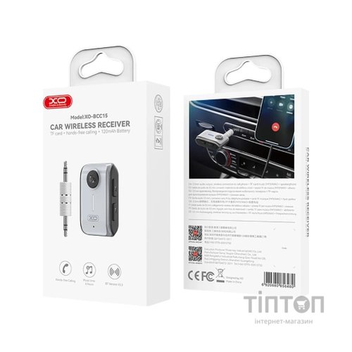 Bluetooth трансмітер XO BCC15 Bluetooth V5.3 AUX 3.5 мм/Type-C/TF Grey (BCC15.tarnish)