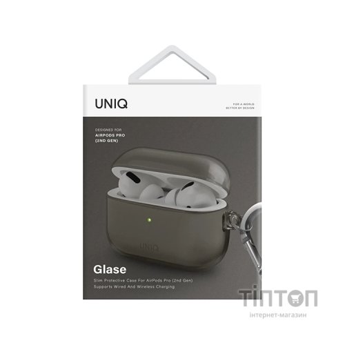 Чохол для навушників Uniq Glase AirPods Pro 2 gen Glossy Smoke (8886463683590)