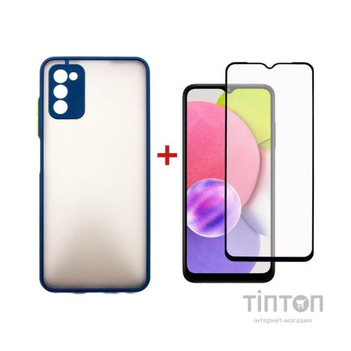 Чохол до мобільного телефона Dengos Kit for Samsung Galaxy A03s case + glass (Blue) (DG-KM-25)