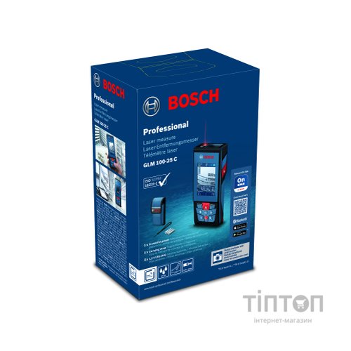Далекомір Bosch Professional GLM 100-25 C, 1.5 мм, 0.08100м, 0-360, Bluetooth (0.601.072.Y00)
