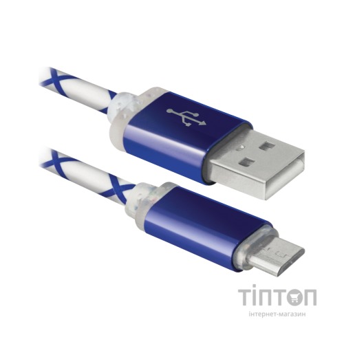 Дата кабель Defender USB08-03LT USB - Micro USB, BlueLED backlight, 1m (87555)