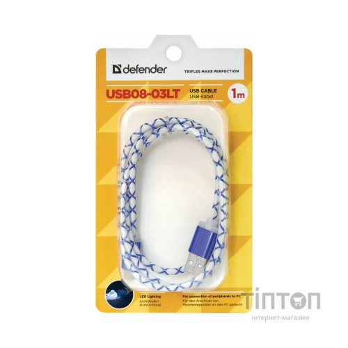 Дата кабель Defender USB08-03LT USB - Micro USB, BlueLED backlight, 1m (87555)