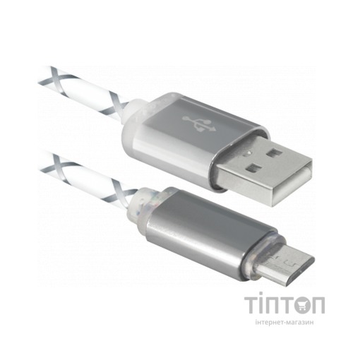Дата кабель Defender USB08-03LT USB - Micro USB, GrayLED backlight, 1m (87554)
