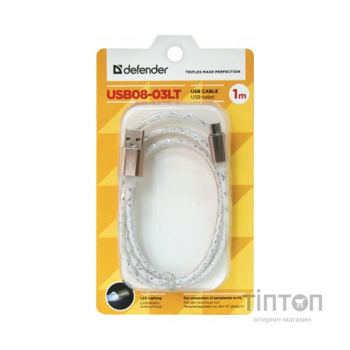 Дата кабель Defender USB08-03LT USB - Micro USB, GrayLED backlight, 1m (87554)