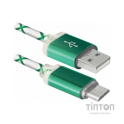 Дата кабель Defender USB08-03LT USB - Micro USB, GreenLED backlight, 1m (87557)