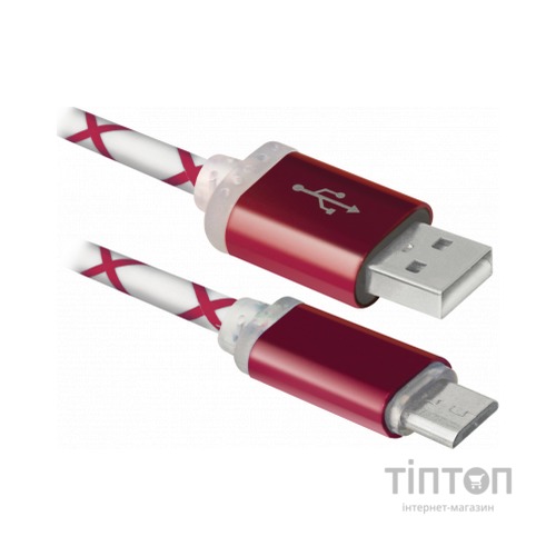 Дата кабель Defender USB08-03LT USB - Micro USB, RedLED backlight, 1m (87556)
