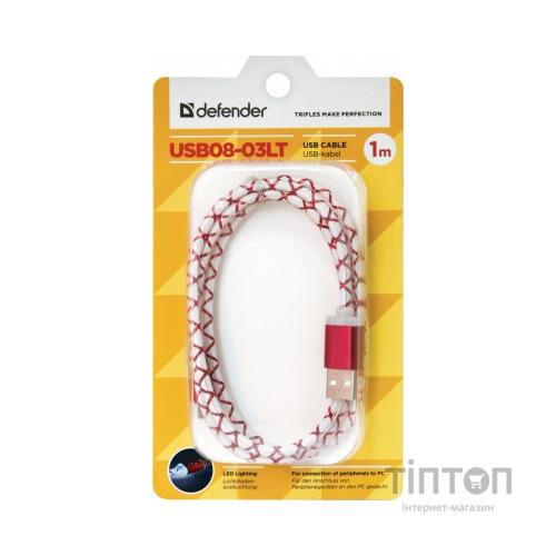 Дата кабель Defender USB08-03LT USB - Micro USB, RedLED backlight, 1m (87556)
