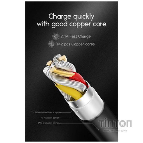 Дата кабель USB 2.0 AM to Micro 5P 0.3m Nets T-M801 Black T-Phox (T-M801 Black)