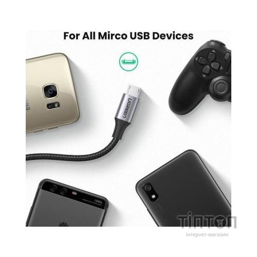 Дата кабель USB 2.0 AM to Micro 5P 1.0m US290 Aluminum Braid Black Ugreen (60146)