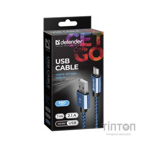 Дата кабель USB 2.0 AM to Micro 5P 1.0m USB08-03T blue Defender (87805)