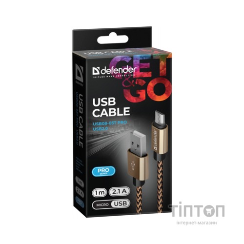 Дата кабель USB 2.0 AM to Micro 5P 1.0m USB08-03T gold Defender (87800)