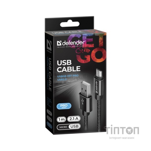 Дата кабель USB 2.0 AM to Micro 5P 1.0m USB08-03T PRO black Defender (87802)