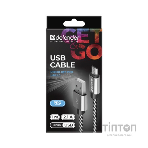 Дата кабель USB 2.0 AM to Micro 5P 1.0m USB08-03T PRO Defender (87815)