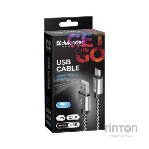 Дата кабель USB 2.0 AM to Micro 5P 1.0m USB08-03T PRO white Defender (87803)