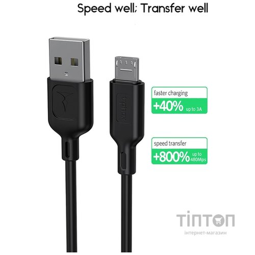 Дата кабель USB 2.0 AM to Micro 5P 1.2m Fast T-M829 T-Phox (T-M829 Black)